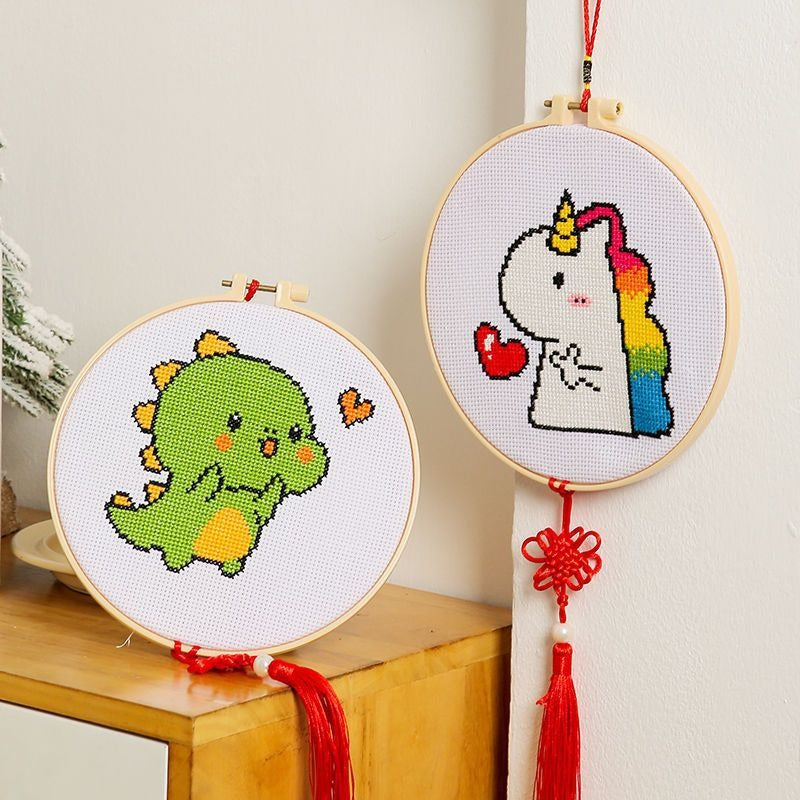 DIY Cross Stitch Embroidery Kit – Cute Dino Pattern