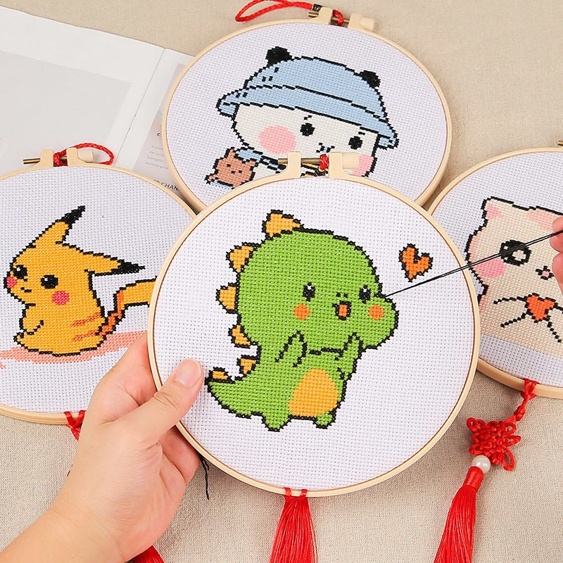 DIY Cross Stitch Embroidery Kit – Cute Dino Pattern